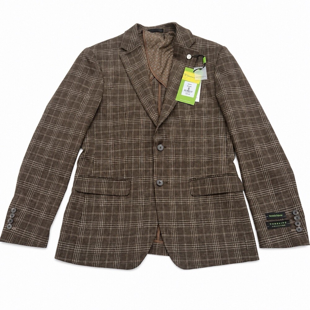 Tom Baine Men’s Brown Plaid Stretch Slim Fit Sport Coat Blazer Size Small NWT